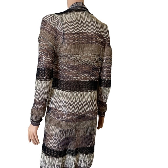 Chico’s cardigan Brown & Gold Cable Knit Cardigan open front below the knee - Picture 7 of 9